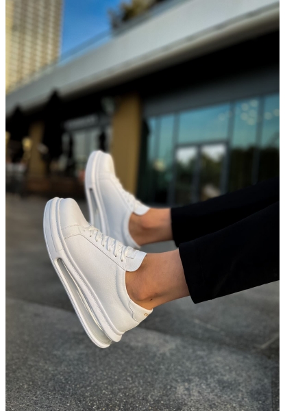 MirgeShoes Beyaz Bağcıklı Erkek Tarz Spor Ayakkabı Kalın BYZ Taban MRG01062589