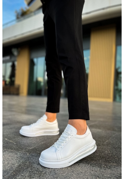 MirgeShoes Beyaz Bağcıklı Erkek Tarz Spor Ayakkabı Kalın BYZ Taban MRG01062589
