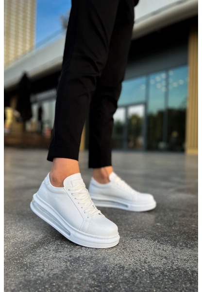 MirgeShoes Beyaz Bağcıklı Erkek Tarz Spor Ayakkabı Kalın BYZ Taban MRG01062589