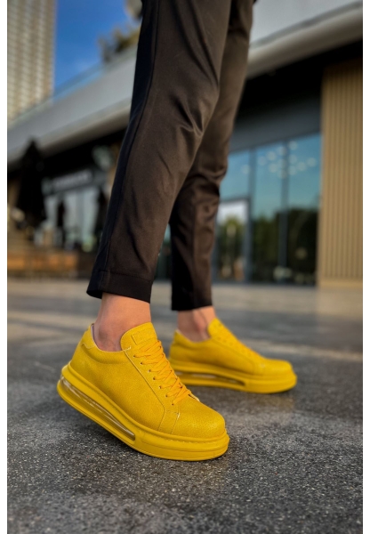 MirgeShoes Sarı Bağcıklı Erkek Tarz Spor Ayakkabı Kalın SR Taban MRG01062589