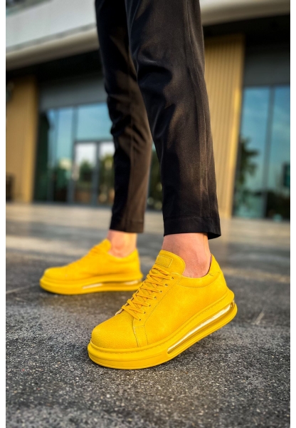MirgeShoes Sarı Bağcıklı Erkek Tarz Spor Ayakkabı Kalın SR Taban MRG01062589