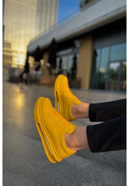 MirgeShoes Sarı Bağcıklı Erkek Tarz Spor Ayakkabı Kalın SR Taban MRG01062589