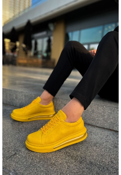 MirgeShoes Sarı Bağcıklı Erkek Tarz Spor Ayakkabı Kalın SR Taban MRG01062589