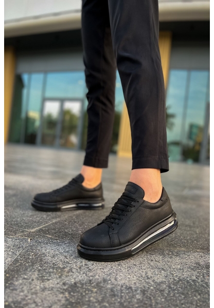 MirgeShoes Siyah Bağcıklı Erkek Tarz Spor Ayakkabı Kalın SYH Taban MRG01062589