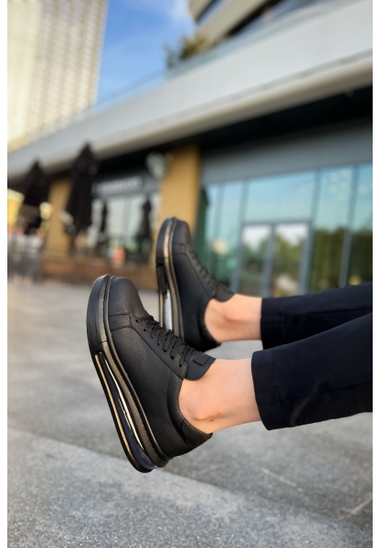 MirgeShoes Siyah Bağcıklı Erkek Tarz Spor Ayakkabı Kalın SYH Taban MRG01062589