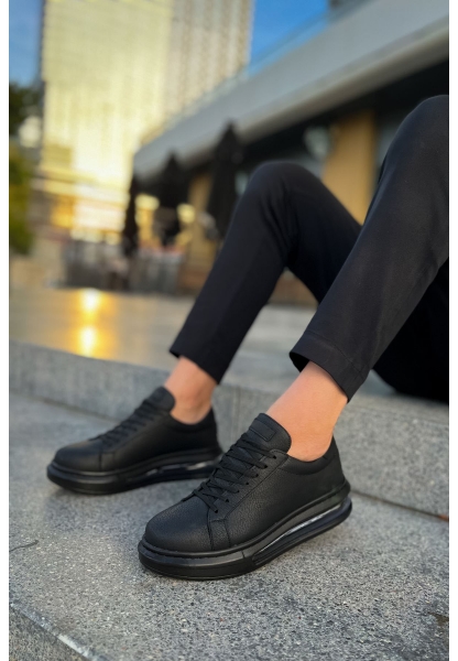 MirgeShoes Siyah Bağcıklı Erkek Tarz Spor Ayakkabı Kalın SYH Taban MRG01062589