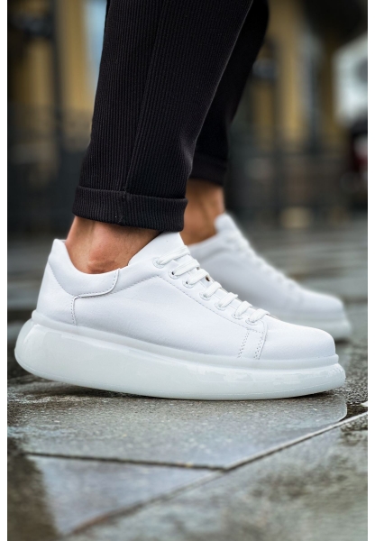 MirgeShoes Beyaz Bağcıklı Erkek Tarz Model Ayakkabı Yüksek Kalın BYZ Taban MRG01062613