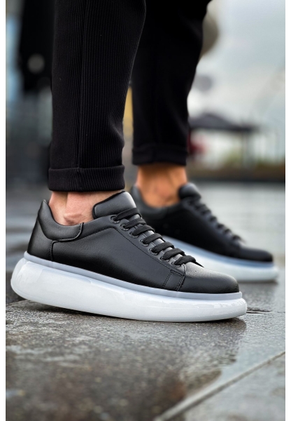 MirgeShoes Siyah Bağcıklı Erkek Tarz Model Ayakkabı Yüksek Kalın BYZ Taban MRG01062613