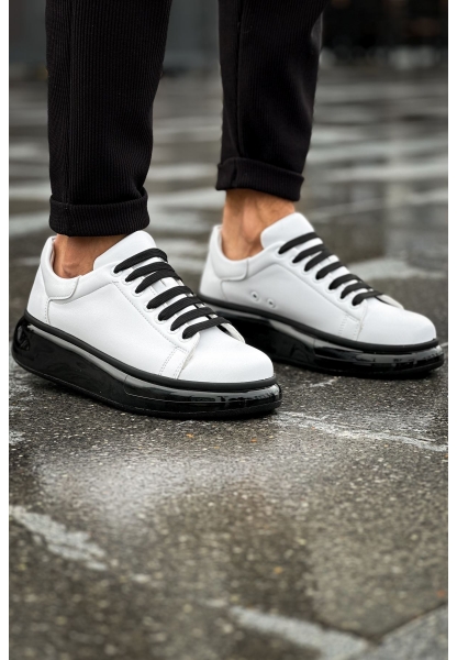 MirgeShoes Beyaz Bağcıklı Erkek Tarz Model Ayakkabı Yüksek Kalın SYH Taban MRG01062613