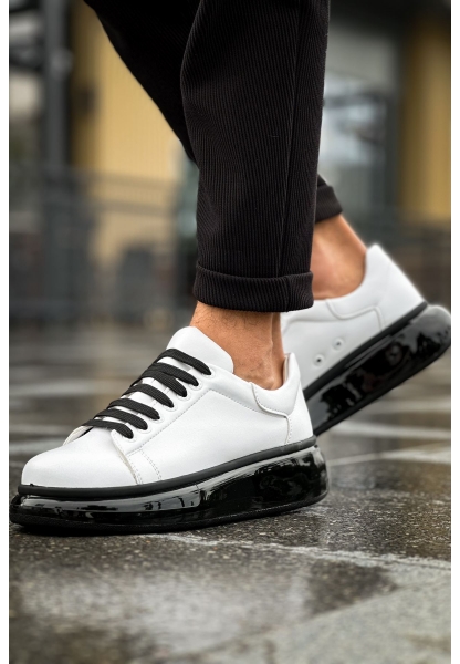 MirgeShoes Beyaz Bağcıklı Erkek Tarz Model Ayakkabı Yüksek Kalın SYH Taban MRG01062613