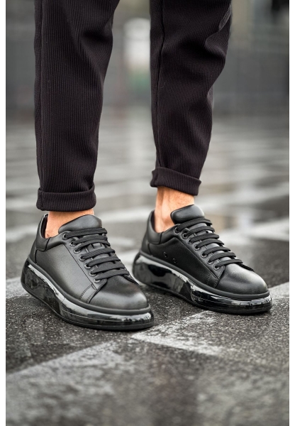 MirgeShoes Siyah Bağcıklı Erkek Tarz Model Ayakkabı Yüksek Kalın SYH Taban MRG01062613