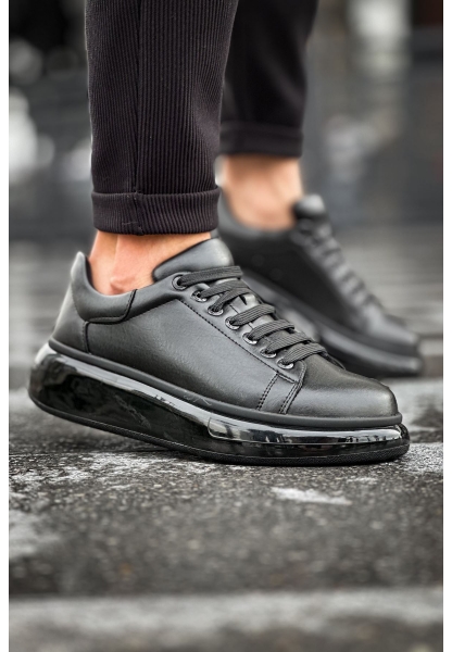 MirgeShoes Siyah Bağcıklı Erkek Tarz Model Ayakkabı Yüksek Kalın SYH Taban MRG01062613