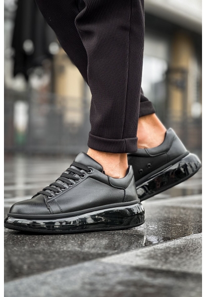 MirgeShoes Siyah Bağcıklı Erkek Tarz Model Ayakkabı Yüksek Kalın SYH Taban MRG01062613