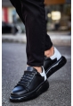 MirgeShoes Siyah-Beyaz Bağcıklı Erkek Tarz Model Ayakkabı Yüksek Kalın SYH Taban MRG01062613