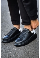 MirgeShoes Siyah-Beyaz Bağcıklı Erkek Tarz Model Ayakkabı Yüksek Kalın SYH Taban MRG01062613