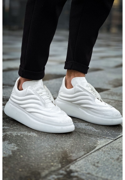 MirgeShoes Beyaz Bağcıklı Erkek Tarz Ayakkabı Model Kabartma Model Yüksek Kalın BYZ Taban MRG01062613