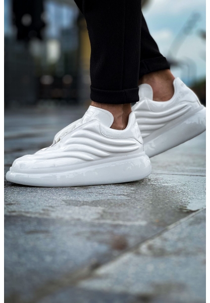 MirgeShoes Beyaz Bağcıklı Erkek Tarz Ayakkabı Model Kabartma Model Yüksek Kalın BYZ Taban MRG01062613