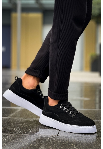 MirgeShoes Siyah Çengel Bağcıklı Erkek Tarz Ayakkabı Kalın BYZ Taban MRG01062637
