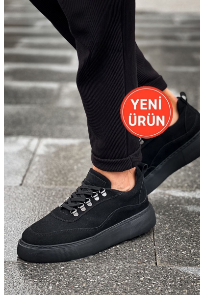 MirgeShoes Siyah Çengel Bağcıklı Erkek Tarz Ayakkabı Kalın SYH Taban MRG01062637