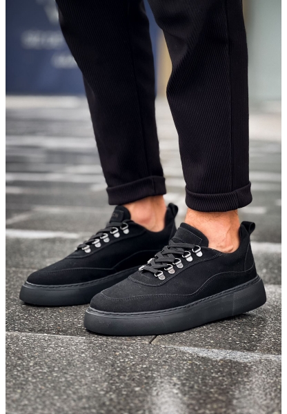MirgeShoes Siyah Çengel Bağcıklı Erkek Tarz Ayakkabı Kalın SYH Taban MRG01062637