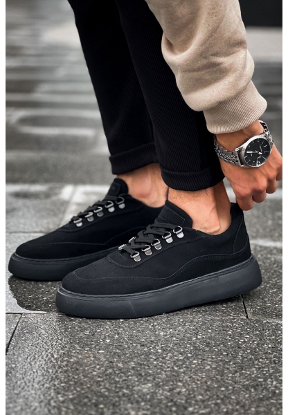 MirgeShoes Siyah Çengel Bağcıklı Erkek Tarz Ayakkabı Kalın SYH Taban MRG01062637