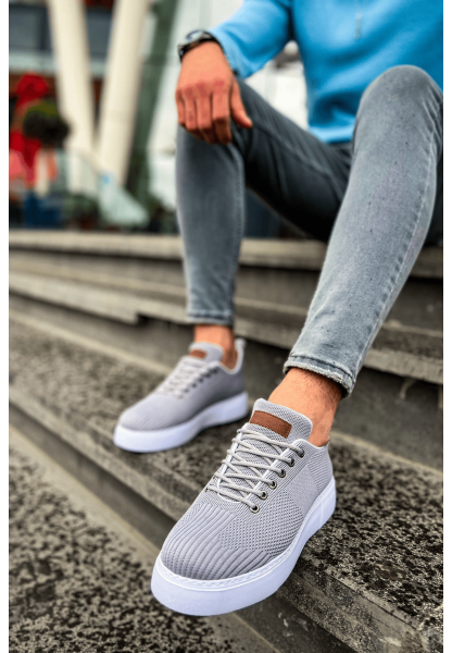 MirgeShoes Antrasit Bağcıklı Erkek Spor Ayakkabı Günlük Rahat Yüksek BYZ Taban MRG01062731