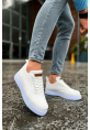MirgeShoes Beyaz Bağcıklı Erkek Spor Ayakkabı Günlük Rahat Yüksek BYZ Taban MRG01062731