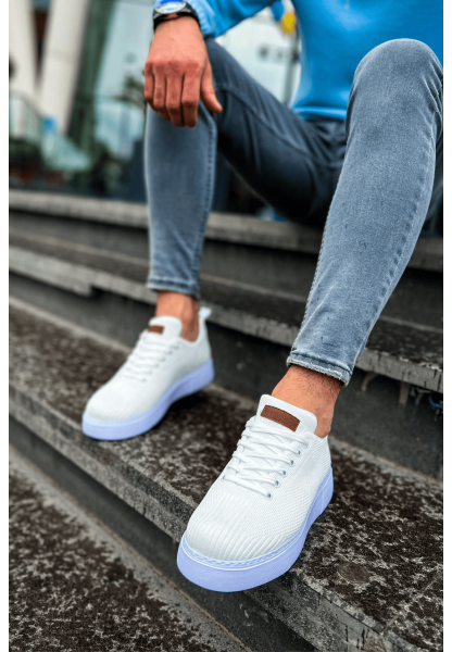 MirgeShoes Beyaz Bağcıklı Erkek Spor Ayakkabı Günlük Rahat Yüksek BYZ Taban MRG01062731