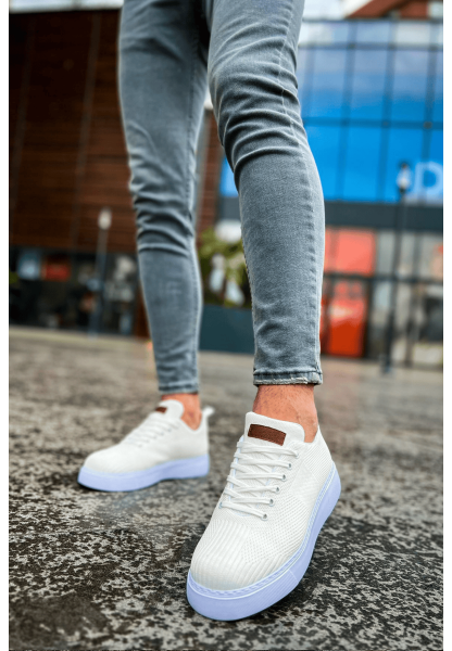 MirgeShoes Beyaz Bağcıklı Erkek Spor Ayakkabı Günlük Rahat Yüksek BYZ Taban MRG01062731