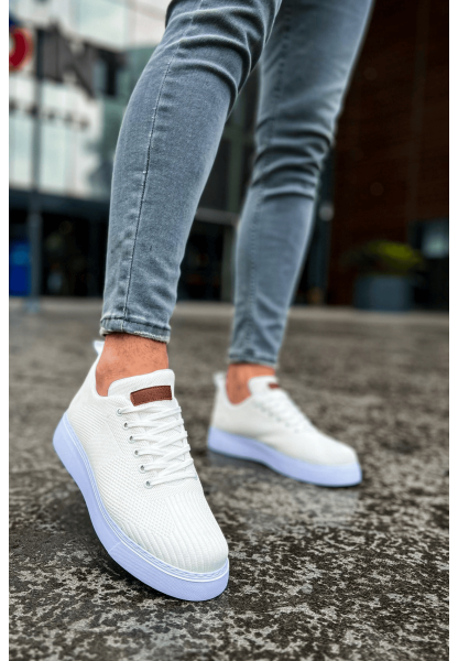 MirgeShoes Beyaz Bağcıklı Erkek Spor Ayakkabı Günlük Rahat Yüksek BYZ Taban MRG01062731