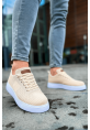 MirgeShoes Krem Bağcıklı Erkek Spor Ayakkabı Günlük Rahat Yüksek BYZ Taban MRG01062731