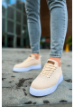 MirgeShoes Krem Bağcıklı Erkek Spor Ayakkabı Günlük Rahat Yüksek BYZ Taban MRG01062731