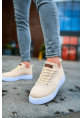 MirgeShoes Krem Bağcıklı Erkek Spor Ayakkabı Günlük Rahat Yüksek BYZ Taban MRG01062731