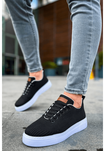 MirgeShoes Siyah Bağcıklı Erkek Spor Ayakkabı Günlük Rahat Yüksek BYZ Taban MRG01062731
