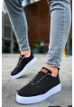 MirgeShoes Siyah Bağcıklı Erkek Spor Ayakkabı Günlük Rahat Yüksek BYZ Taban MRG01062731