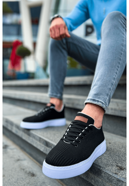 MirgeShoes Siyah Bağcıklı Erkek Spor Ayakkabı Günlük Rahat Yüksek BYZ Taban MRG01062731