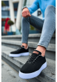 MirgeShoes Siyah Bağcıklı Erkek Spor Ayakkabı Günlük Rahat Yüksek BYZ Taban MRG01062731