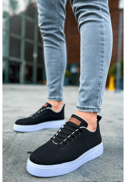 MirgeShoes Siyah Bağcıklı Erkek Spor Ayakkabı Günlük Rahat Yüksek BYZ Taban MRG01062731