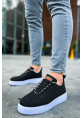 MirgeShoes Siyah Bağcıklı Erkek Spor Ayakkabı Günlük Rahat Yüksek BYZ Taban MRG01062731