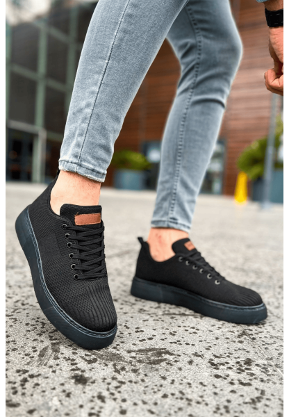 MirgeShoes Siyah Bağcıklı Erkek Spor Ayakkabı Günlük Rahat Yüksek SYH Taban MRG01062731