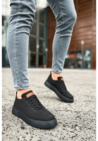 MirgeShoes Siyah Bağcıklı Erkek Spor Ayakkabı Günlük Rahat Yüksek SYH Taban MRG01062731