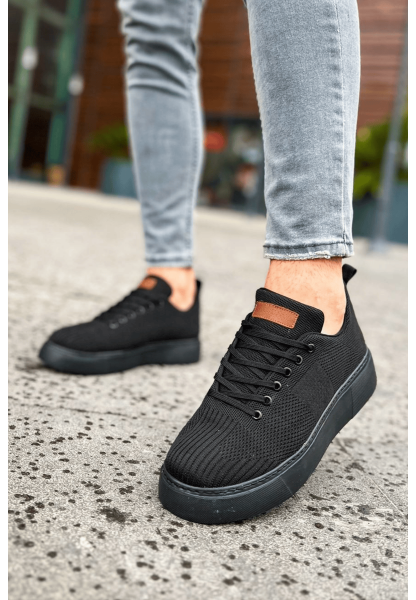 MirgeShoes Siyah Bağcıklı Erkek Spor Ayakkabı Günlük Rahat Yüksek SYH Taban MRG01062731