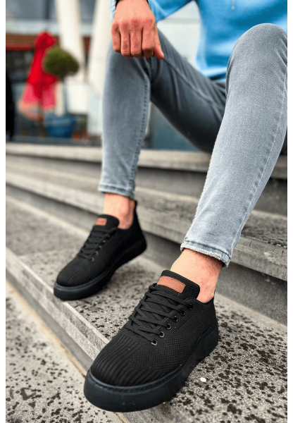 MirgeShoes Siyah Bağcıklı Erkek Spor Ayakkabı Günlük Rahat Yüksek SYH Taban MRG01062731