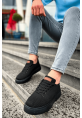 MirgeShoes Siyah Bağcıklı Erkek Spor Ayakkabı Günlük Rahat Yüksek SYH Taban MRG01062731