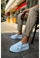MirgeShoes Beyaz Tokalı Erkek Loafer Ayakkabı Kalın Yüksek BYZ Taban MRG01062735