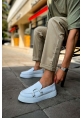 MirgeShoes Beyaz Tokalı Erkek Loafer Ayakkabı Kalın Yüksek BYZ Taban MRG01062735