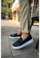 MirgeShoes Siyah Tokalı Erkek Loafer Ayakkabı Kalın Yüksek BYZ Taban MRG01062735