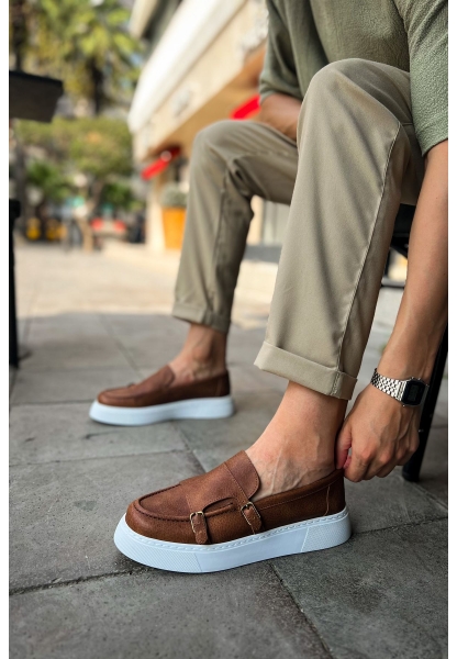 MirgeShoes Taba Tokalı Erkek Loafer Ayakkabı Kalın Yüksek BYZ Taban MRG01062735