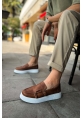 MirgeShoes Taba Tokalı Erkek Loafer Ayakkabı Kalın Yüksek BYZ Taban MRG01062735