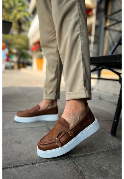 MirgeShoes Taba Tokalı Erkek Loafer Ayakkabı Kalın Yüksek BYZ Taban MRG01062735
